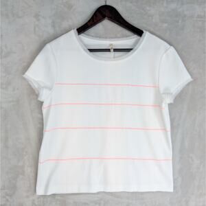 I. Code White Pink Stripe Blouse Top Polyester Size Large Textured Frill Sleeve